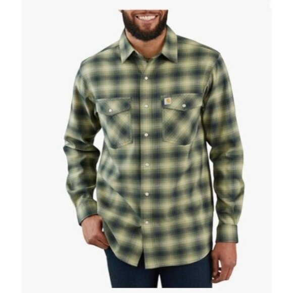Carhartt Men's rugged flex Hamilton Plaid Western snap Shirt Size Large Green - Picture 1 of 9
